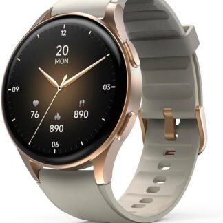 Hama Smartwatch GPS (zegarek inteligentny, smart, AMOLED 1.3, Bluetooth, wodoodporny, ładowanie magnetyczne, always-on, silikonowy pasek, złota koperta, rozmowy, 1,32") beżowy