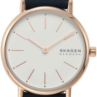 Skagen Signatur Lille Zegarek dla kobiet, Kwarcowy dwuwskazówkowy mechanizm w kolorze różowego złota z paskiem ze stali szlachetnej lub skóry