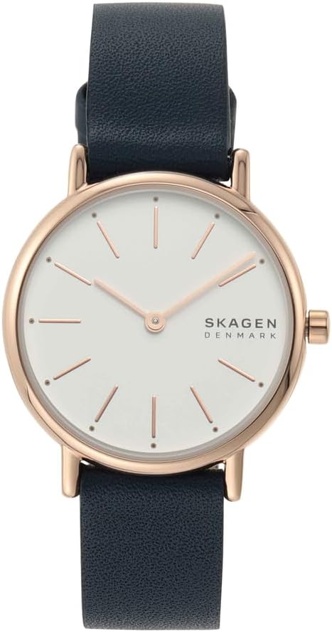 Skagen Signatur Lille Zegarek dla kobiet, Kwarcowy dwuwskazówkowy mechanizm w kolorze różowego złota z paskiem ze stali szlachetnej lub skóry