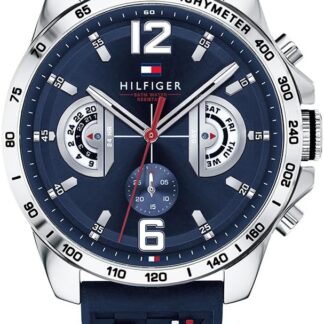 Tommy Hilfiger analogowy wielofunkcyjny zegarek kwarcowy dla mężczyzn z silikonem, stalą szlachetną lub skórzaną bransoletką, podtarczami na dzień i datę, wodoszczelny do 5 ATM.