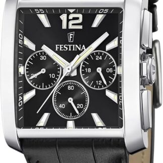 Festina Analogowy zegarek męski ze skórzanym paskiem - mechanizm kwarcowy - chronograf - szkło mineralne o wysokiej wytrzymałości - wodoodporny 5 ATM - elegancki F20636 na placu