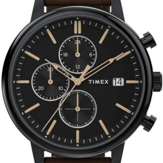Timex Chicago Tw2W13200 Zegarek Męski, 45 mm, Brązowy Skórzany Pasek i Czarna Tarcza