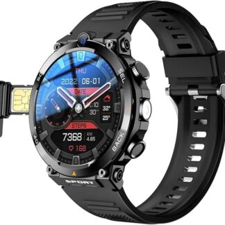 Męski smartwatch z funkcją połączeń, wodoodporność IP68, obsługa karty SIM 4G, okrągły ekran do fitnessu i codziennego użytku