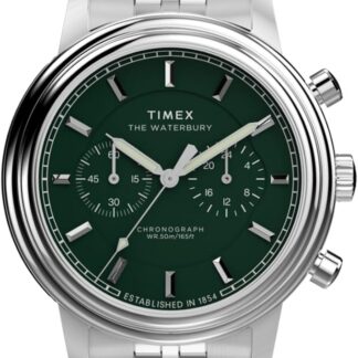Timex Waterbury Metropolitan Chronograph Tw2Y23600 Zegarek Męski, 41 mm, Bransoleta ze Stali Nierdzewnej i Zielona Tarcza