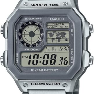 Casio Męski cyfrowy zegarek kwarcowy z paskiem ze stali nierdzewnej AE-1200WHD-7AVCF, Srebrny, Sport