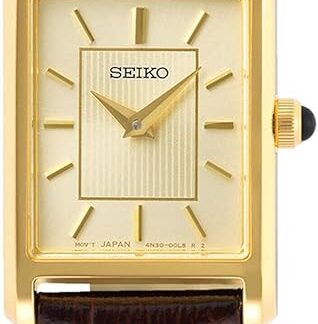 Seiko Zegarek damski kwarcowy stal szlachetna ze skórzanym paskiem SWR066P1, złoto, Pasek