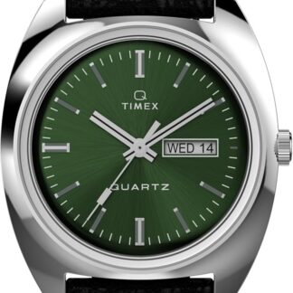 Timex Q zegarek męski 37,5 mm – czarny pasek dwuczęściowy szybkiego zakładania, zielona tarcza, koperta ze stali nierdzewnej, TW2W44700