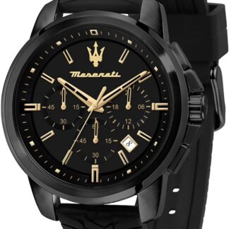 Maserati Zegarek męski, kolekcja Successo, ze stali nierdzewnej, silikonu, z silikonową bransoletką - R8871621011, czarny, Pasek