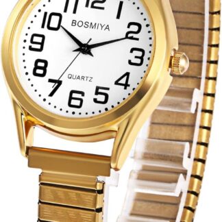 JewelryWe Zegarki damskie elastyczne ze stali nierdzewnej: klasyczny prosty analogowy zegarek kwarcowy damski złoty stal szlachetna elastyczna bransoletka biznesowy czas wolny zegarek damski zegarek z