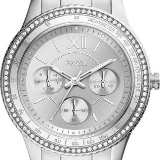FOSSIL Zegarek damski Stella Sport, 37 mm, rozmiar koperty, kwarcowy mechanizm wielofunkcyjny, pasek ze stali nierdzewnej, Srebrny, bransoletka