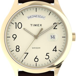 Timex Easy Reader Zegarek męski 40 mm – brązowy skórzany pasek kremowa tarcza koperta w kolorze złotym TW2W68400