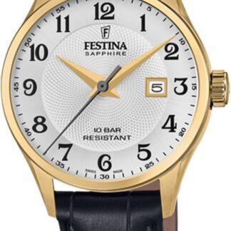 Festina F20011/5 Zegarek damski Swiss Made Złoty Skórzany pasek ze stali nierdzewnej Czarny, Szary, Klasyczny