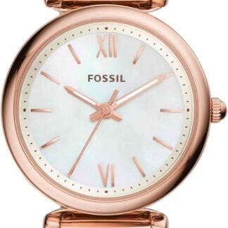 Fossil damski zegarek Carlie, kwarcowy mechanizm trzywskazówkowy w kolorze różowego złota z paskiem ze stali szlachetnej