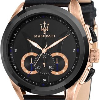 Maserati męski zegarek kwarcowy z chronografem ze skórzanym paskiem R8871612025, czarny, Taglia unica, Klasyczny luksus