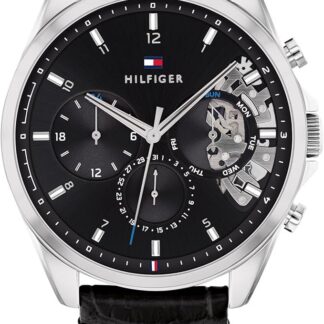 Tommy Hilfiger Analogowy wielofunkcyjny zegarek kwarcowy dla mężczyzn z siatką ze stali nierdzewnej, bransoletką ogniwową i skórzanym paskiem