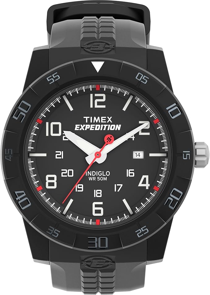 Timex Męski wytrzymały analogowy zegarek kwarcowy z wyświetlaczem chronografu i plastikowym paskiem