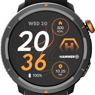 Hammer Smartwatch 2 Lite, wyświetlacz AMOLED 1,43 cala, funkcja Always-on-Display, bateria 370 mAh do 15 dni na jednym ładowaniu, wodoodporność 3 ATM, Bluetooth i przycisk SOS.