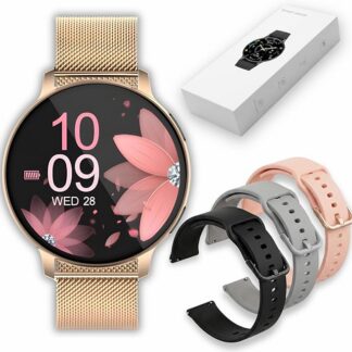 Smartwatch damski, ekran dotykowy 1,39 cala, funkcja telefonu, różowe złoto | Wodoodporny tracker fitness ze 120 trybami sportowymi. Mierzy tętno, SpO2, sen i cykl kompatybilny z systemem iOS/Android