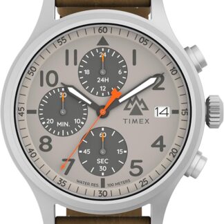 Timex Zegarek Męski Expedition North 42 mm, Brązowa Skóra, Pasek Wegański, Szybkozłączka, Szara Tarcza IP, Stalowa Obudowa TW2Y29900