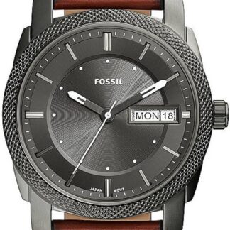 Fossil męski zegarek Machine, kwarcowy mechanizm z trzema wskazówkami i datownikiem, pasek ze stali szlachetnej lub skóry