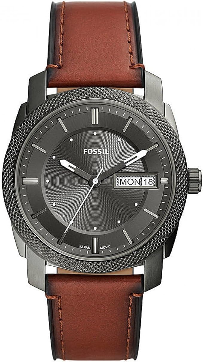 Fossil męski zegarek Machine, kwarcowy mechanizm z trzema wskazówkami i datownikiem, pasek ze stali szlachetnej lub skóry