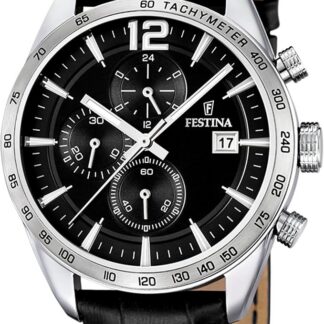 Festina Męski analogowy zegarek kwarcowy ze skóry 32003026, czarny i srebrny, Rozmiar uniwersalny, Klasyczny sportowy