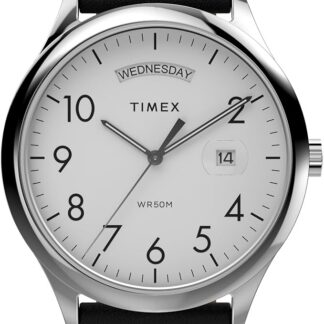 Timex Easy Reader Zegarek męski 40 mm – czarny skórzany pasek z białą tarczą i srebrną kopertą TW2W68300