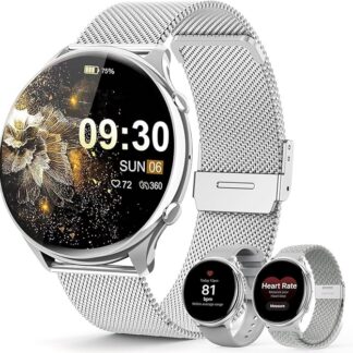 Smartwatch damski z funkcją telefonu, ekran dotykowy TFT HD 1,39", wodoszczelność IP67, 120 Sport SpO2, pulsometr, cykl menstruacyjny, monitor snu, zegarek na rękę do iOS Android, srebrny