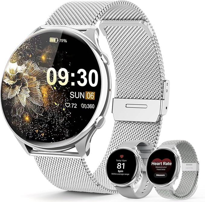 Smartwatch damski z funkcją telefonu, ekran dotykowy TFT HD 1,39″, wodoszczelność IP67, 120 Sport SpO2, pulsometr, cykl menstruacyjny, monitor snu, zegarek na rękę do iOS Android, srebrny