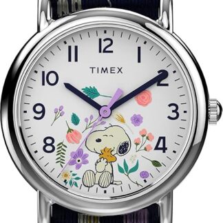 Timex Weekender Zegarek kwarcowy 31 mm z białą tarczą i niebieskim paskiem w kwiecisty wzór TW2V45900