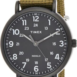 Timex Zegarek Weekender 43mm kwarcowy z czarną tarczą na oliwkowym pasku TW2U68200