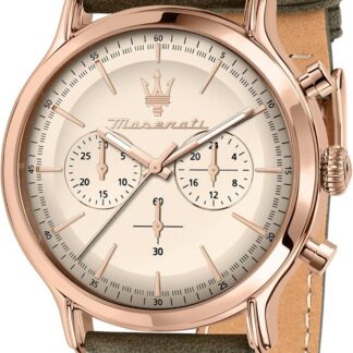 Maserati Zegarek męski, chronograf, analogowy, skórzany pasek, wodoodporny, kolekcja vintage, prezent dla mężczyzn - R8871633007, ZIELONY, 42.00, pasek