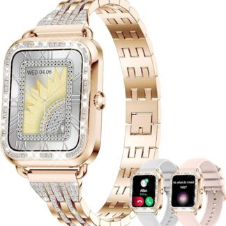 Smartwatch damski z funkcją telefonu, diamentowy, kolorowy wyświetlacz 1,29", inteligentny zegarek, damski zegarek w kolorze różowego złota 110+, tryby sportowe, muzyka, smartwatch dla kobiet