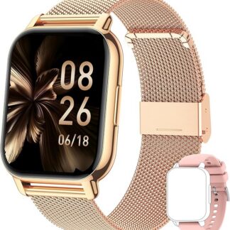 Popglory Damski smartwatch, funkcja odbierania połączeń, pomiar ciśnienia krwi, tętna i snu, ponad 100 sportów, Android, iOS