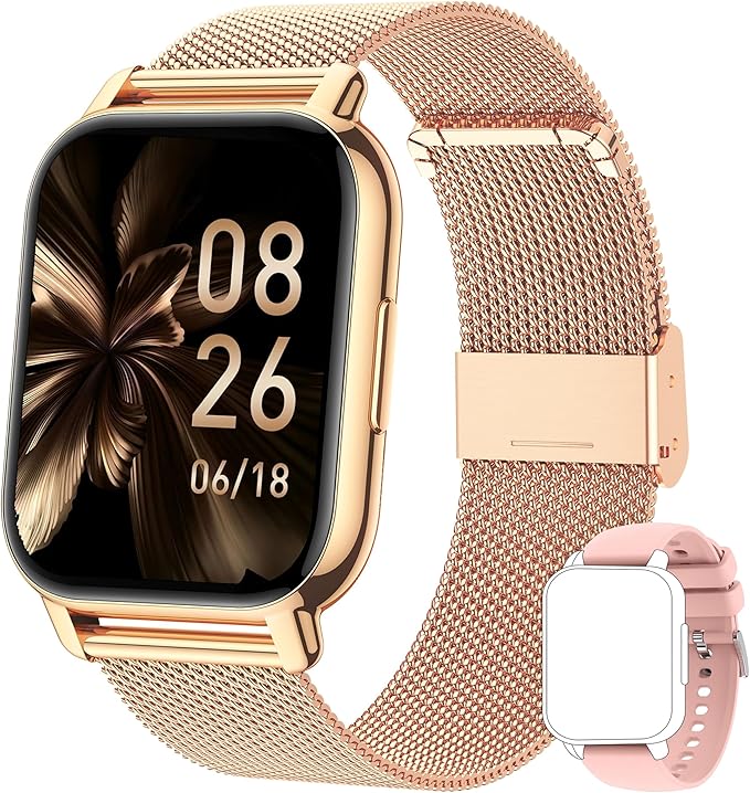 Popglory Damski smartwatch, funkcja odbierania połączeń, pomiar ciśnienia krwi, tętna i snu, ponad 100 sportów, Android, iOS