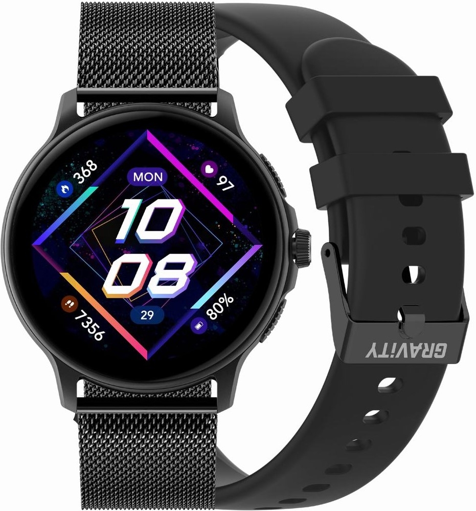 Smartwatch Damski GRAVITY GT12-1 Czarny Pasek Silikonowy + Czarna Bransoleta