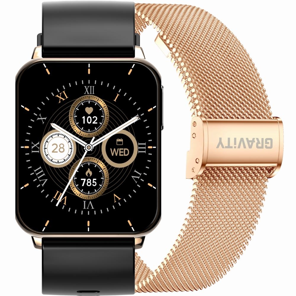 Smartwatch Gravity Różowe Złoto Czarny 2 Paski GT17-5