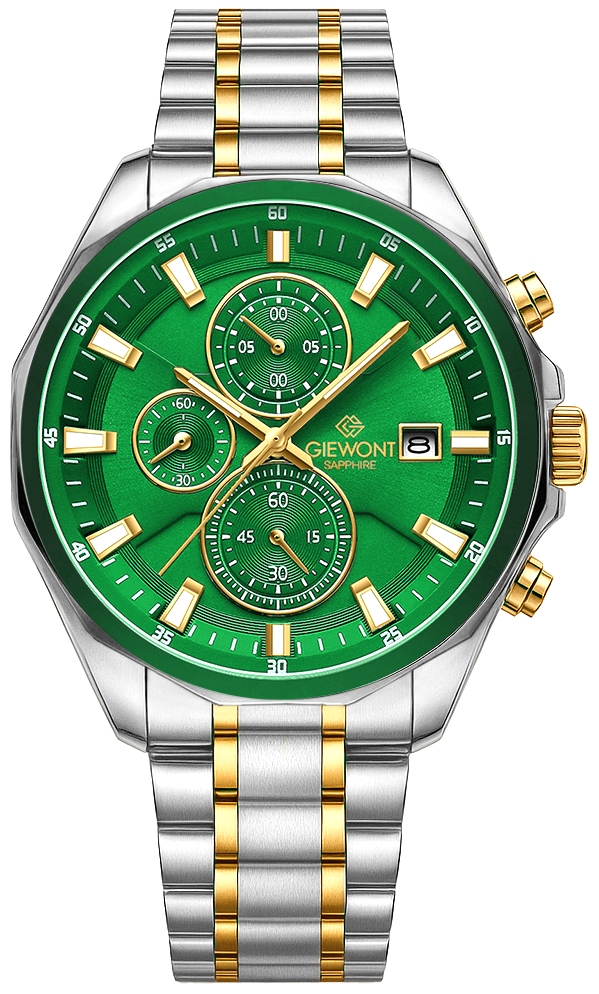 Zegarek Męski Giewont Chronograph Sapphire Srebrno Zielony GW7290-B7