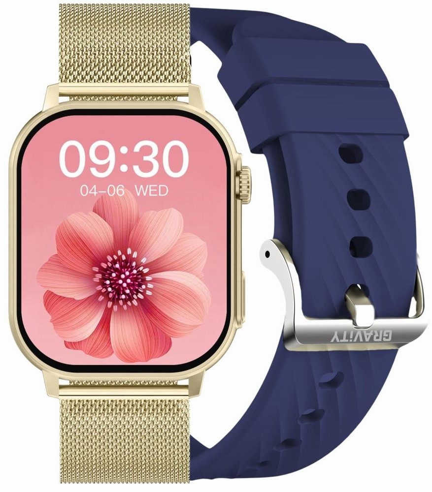 Smartwatch Damski GRAVITY GT15-11 Granatowy Pasek Silikonowy + Złota Bransoleta