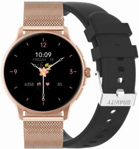 Smartwatch Damski GRAVITY GT12-4 Czarny Pasek Silikonowy + Bransoleta Różowe Złoto