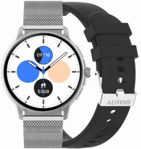 Smartwatch Damski GRAVITY GT12-7 Czarny Pasek Silikonowy + Srebrna Bransoleta