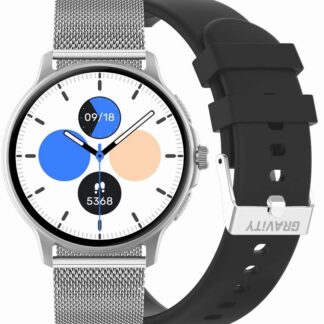 Smartwatch Damski GRAVITY GT12-7 Czarny Pasek Silikonowy + Srebrna Bransoleta