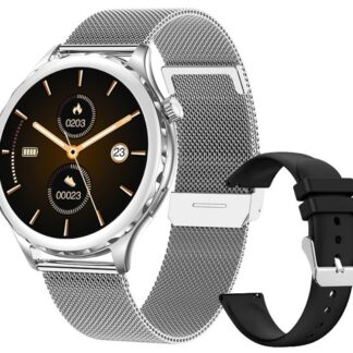 Smartwatch Damski Rubicon RNCF02-1 Srebrno-Srebrny + Czarny Silikonowy Pasek