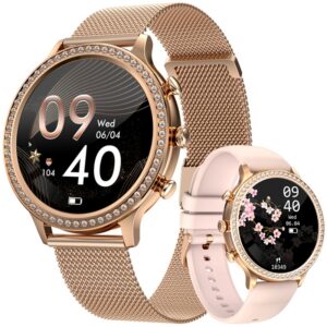 Smartwatch Damski VELTORI VT310-1 Złota Bransoleta + Różowy Pasek Silikonowy